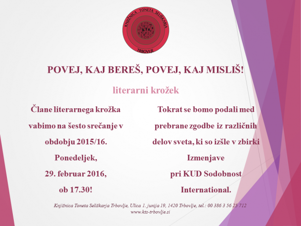 KTS Trbovlje, Literarni krožek, 29.2.2016